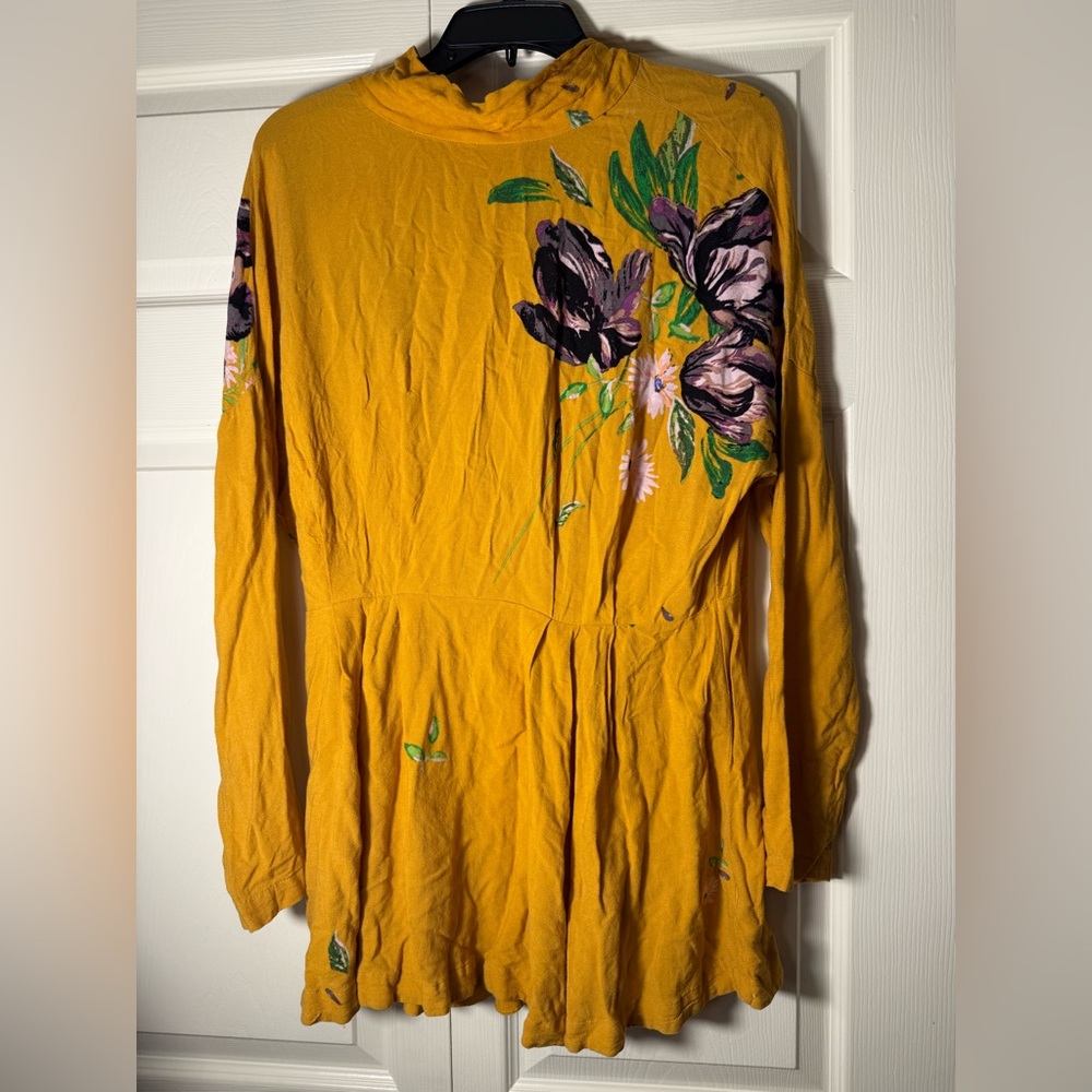 Free People Gemma Tunic Mustard Long Sleeve Mini Dress Tunic Top‎